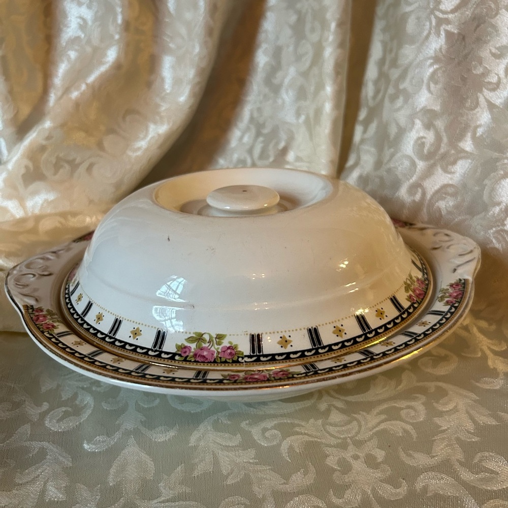 Vintage England Cream and Floral covered vegetable dish